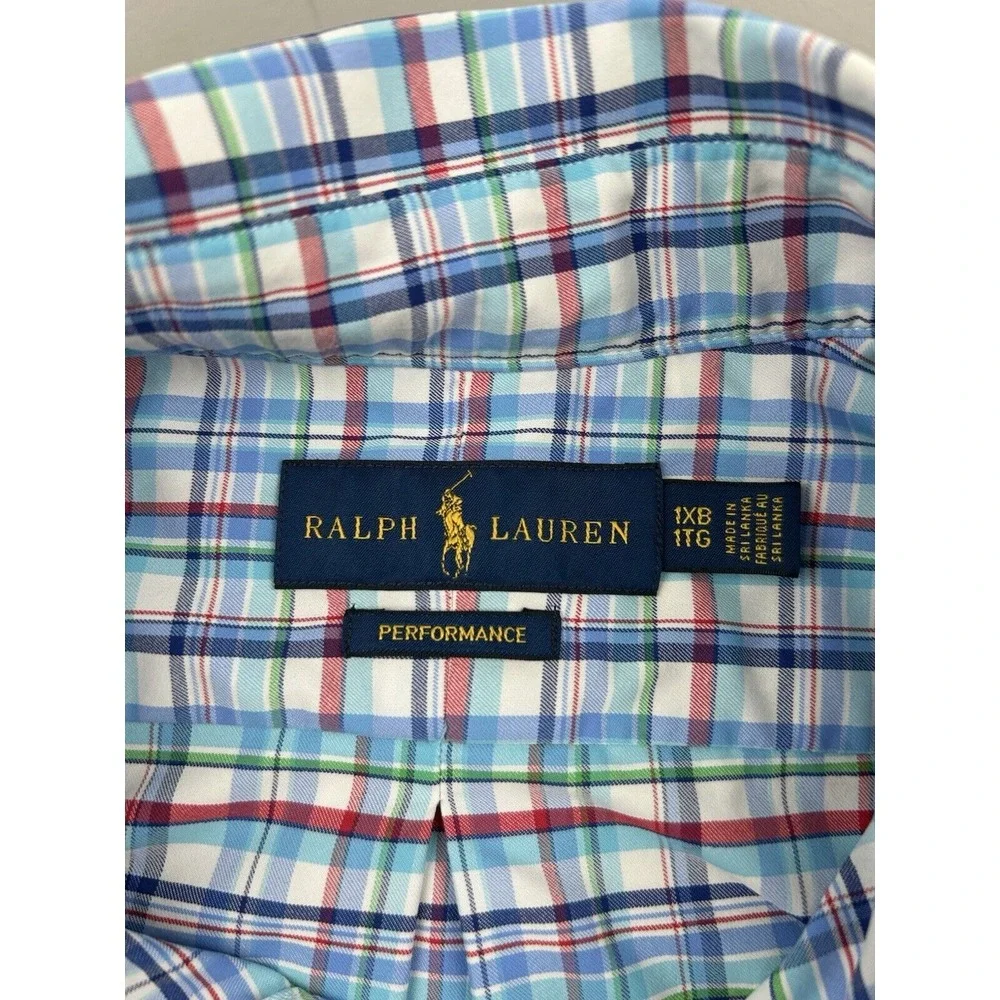 Polo Ralph Lauren Performance Shirt 1XB Blue Green Red White Check Long Sleeve‎